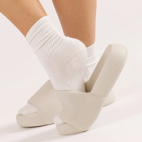 Mellow Sleep | MellowSoft Dream Slides - Soft Squishy Waterproof Pillow Slides, Cloud Foam Platform Slippers with Running Shoe Level Cushioning & Shock Absorption, Anti Slip Comfort Slides for Indoor & Outdoor - Color: Gray, Shoe Size: M (W6–7 / M5–6)